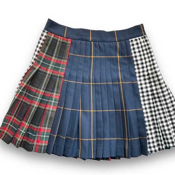 ZARA Patchwork Tartan Plaid Pleated Mini Skirt - Picture 7 of 9